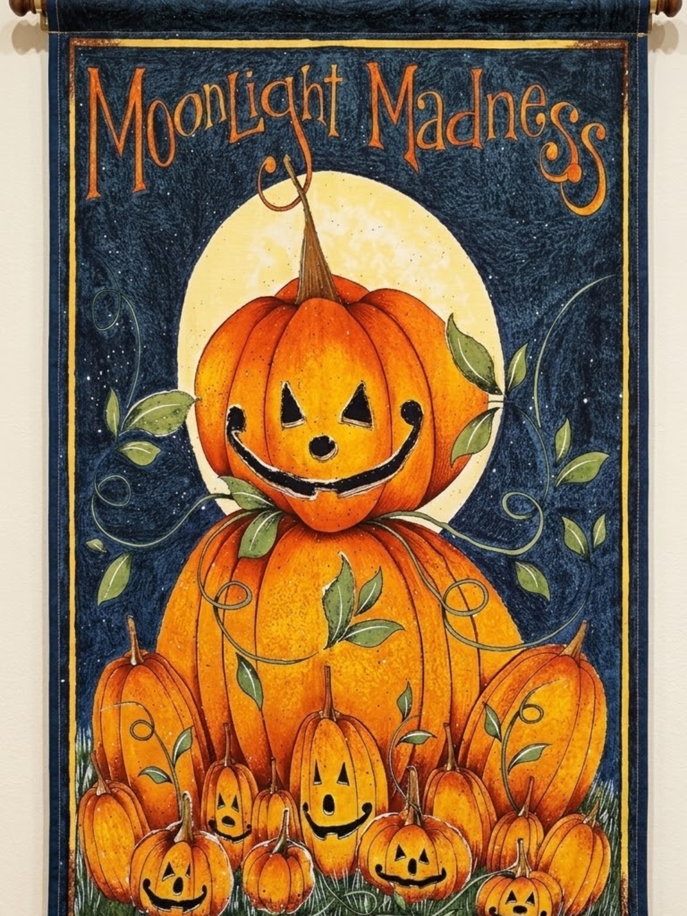 Hand-Sewn "Moonlight Madness" Halloween Quilted Fabric Wall Banner